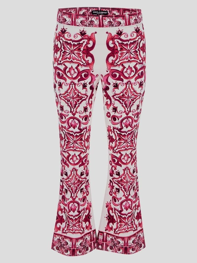 Dolce & Gabbana Majolica Print Charmeuse Pants In Trismaiolichefucsia