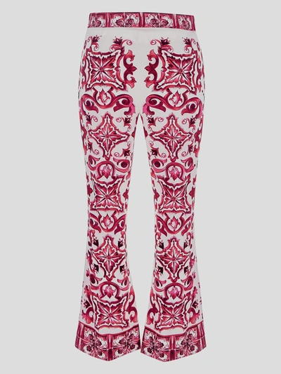 Shop Dolce & Gabbana Flared Trompet-leg Charmeuse Pants With Majolica Print In Trismaiolichefucsia