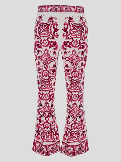 Dolce & Gabbana Majolica Print Charmeuse Pants In Trismaiolichefucsia