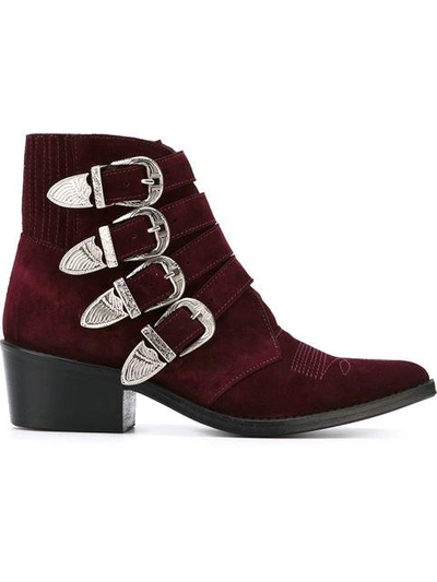 Shop Toga Pulla Western Buckle Ankle Boots - Red