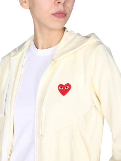 Shop Comme Des Garçons Play Sweatshirt With Logo Patch In Ivory