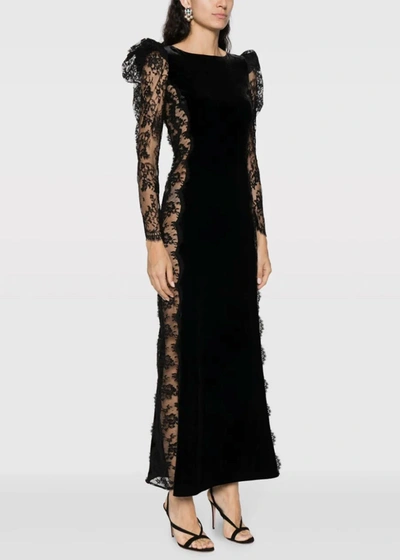 Shop Alessandra Rich Black Velvet Lace Intarsia Evening Dress