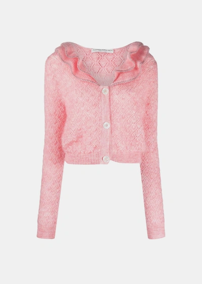 Shop Alessandra Rich Pink Mohair Lace Knit Cardigan