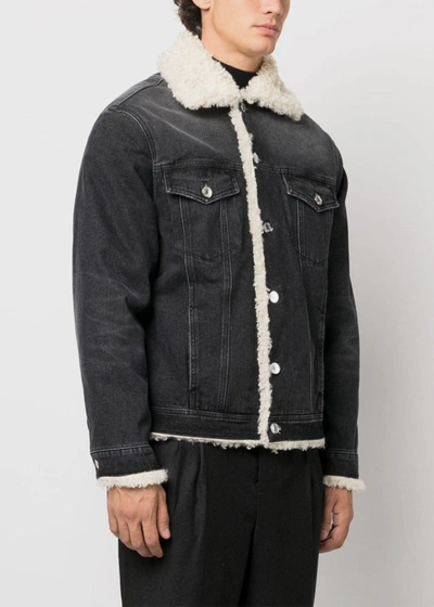 Shop Ami Alexandre Mattiussi Black Shearling Denim Jacket