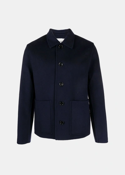 Shop Ami Alexandre Mattiussi Navy Single-breasted Coat In Blue