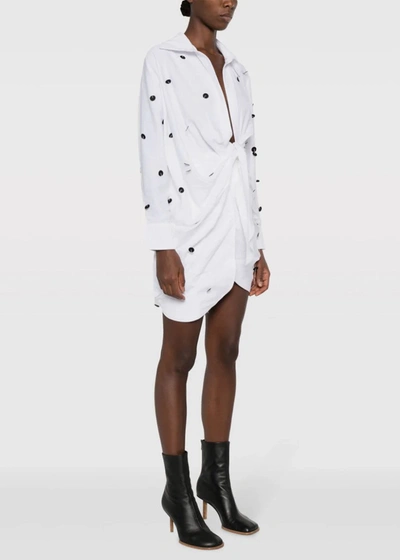 Shop Jacquemus White La Robe Bahia Brodee Shirt Dress