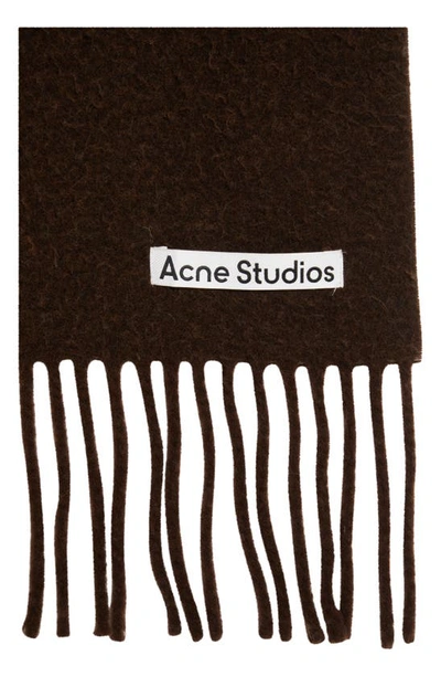Shop Acne Studios Fringe Wool Scarf In Chocolate Brown