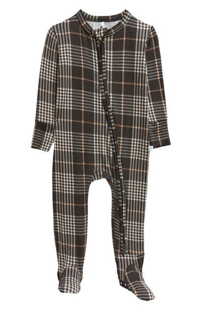 Shop Posh Peanut Sanders Plaid Fitted One-piece Footie Pajamas In Oxford