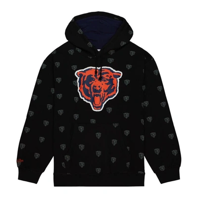 Mitchell & Ness Men's  Black Chicago Bears Allover Print Fleece Pullover Hoodie In Black