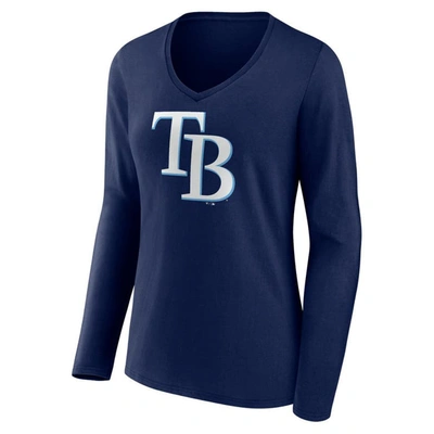 Men's Fanatics Branded White/Navy Tampa Bay Rays Show The Leather Raglan V-Neck T-Shirt