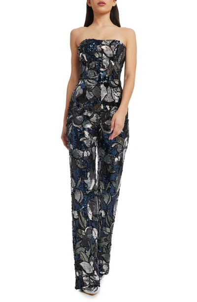 Shop Dress The Population Andy Sequin Strapless Jumpsuit In Navy Multi