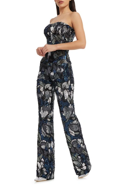Dress The Population Andy Sequin Strapless Jumpsuit In Navy Multi