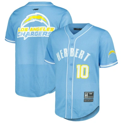 Shop Pro Standard Justin Herbert Powder Blue Los Angeles Chargers Mesh Baseball Button-up T-shirt