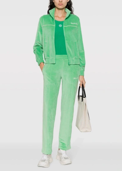 Shop Sporty And Rich Sporty & Rich Green Velour Track Jacket In Verde