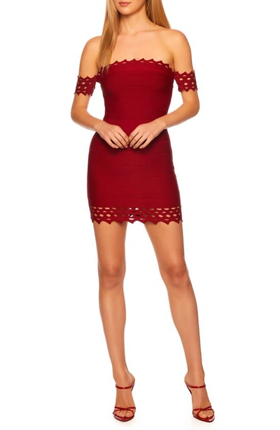 Shop Susana Monaco Open Stitch Off The Shoulder Mini Sweater Dress In Oxblood