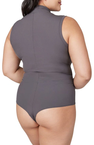 Spanx Suit Yourself Ribbed Mock Neck Sleeveless Smoother Bodysuit In Deep Slate