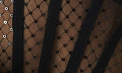 Shop Bardot Sequin Corset Mesh Top In Black