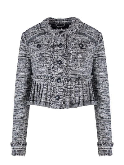 Shop K Krizia Tweed Blazer With Frayed Profiles