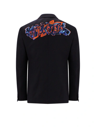 Shop Off-white Wool Blend Blazer With Embroidered Multicolor Logo