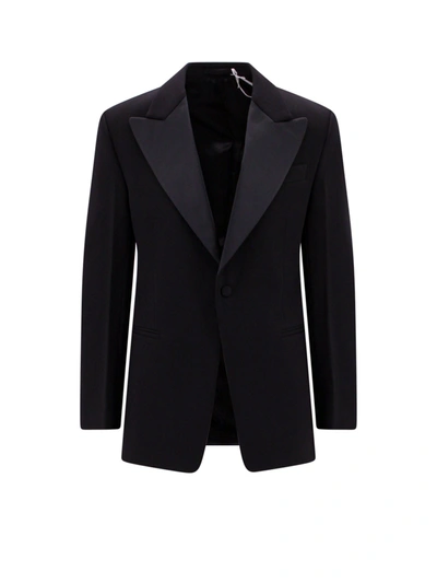 Shop Ferragamo Wool Blazer With Satin Profiles