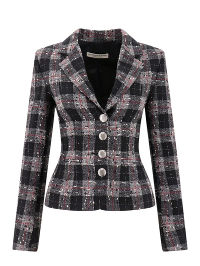Shop Alessandra Rich Tweed Blazer With Tartan Motif