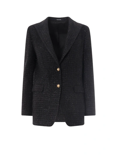 Shop Tagliatore Tweed Blazer With Gold Buttons