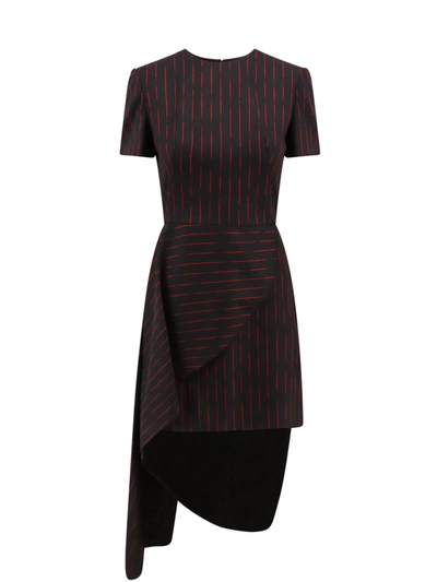 Shop Alexander Mcqueen Wool Dress With Striped Motif