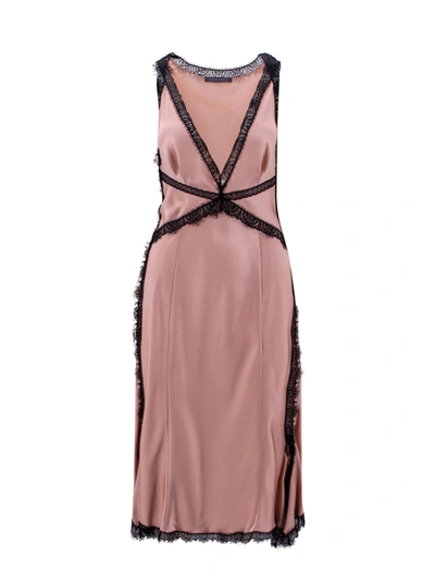 Shop Alberta Ferretti Satin Dress With Lace Profile