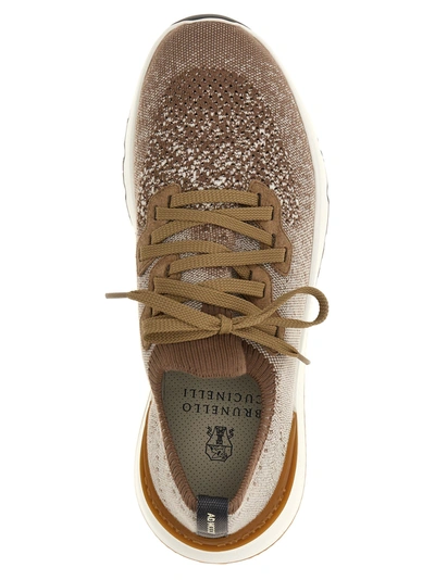 Shop Brunello Cucinelli Knit Sneakers Beige