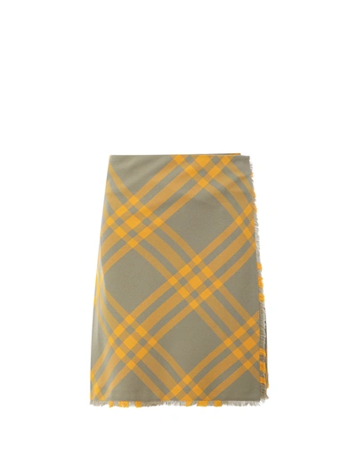 Shop Burberry Wool Blend Kilt With Check Motif