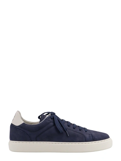 Shop Brunello Cucinelli Suede Sneakers With Back Logo Print