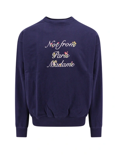 Shop Drôle De Monsieur Cotton Sweatshirt With Slogan À Fleurs Embroidery