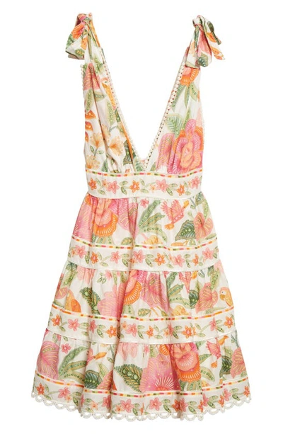 Shop Farm Rio Macaw Bloom Plunge Neck Cotton Tiered Sundress In Macaw Bloom Off-whit