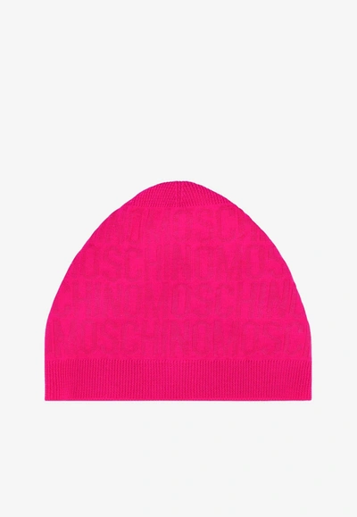 Shop Moschino All-over Jacquard Logo Beanie In Pink