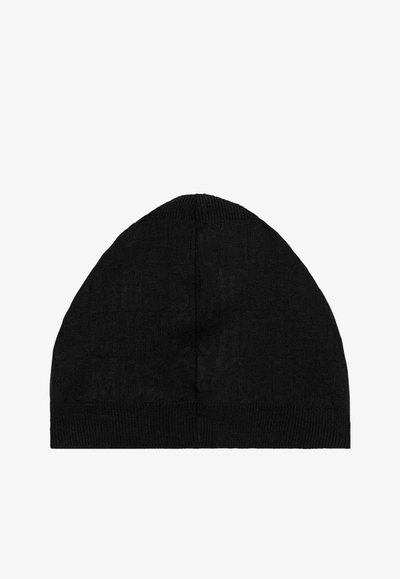 Shop Moschino All-over Jacquard Logo Beanie In Black