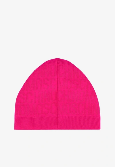 Moschino All-over Jacquard Logo Beanie In Pink