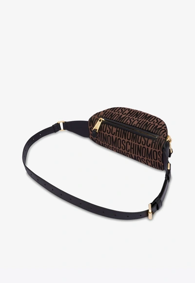 Shop Moschino All-over Jacquard Logo Belt Bag In Brown