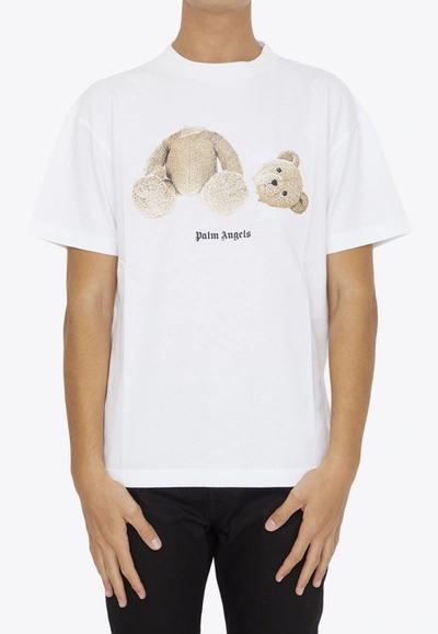 Shop Palm Angels Bear Print Classic T-shirt In White