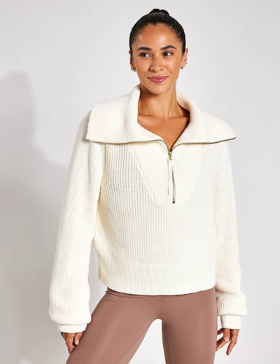 Shop Varley Mentone Half-zip Knit Pullover In White