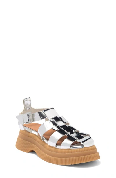Shop Ganni Creepers Cage Sandal In Silver