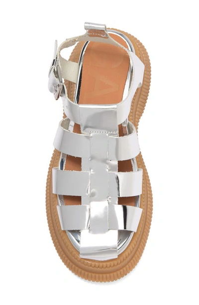 Shop Ganni Creepers Cage Sandal In Silver