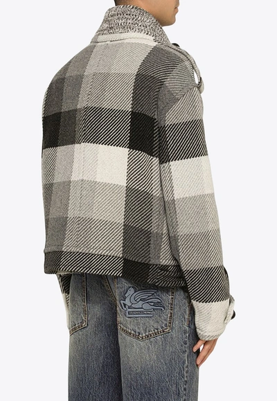 Shop Etro Checked Wool Overshirt In Grey
