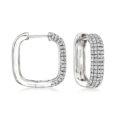 Ross-simons Pave Diamond Square Hoop Earrings In Sterling Silver In White