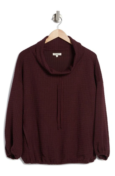 Shop Max Studio Waffle Knit Long Sleeve Pullover In Bordeaux