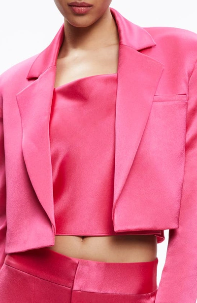 Shop Alice And Olivia Alice + Olivia Shan Crop Satin Blazer In Candy