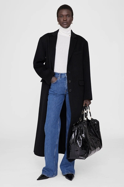 Shop Anine Bing Quinn Coat In Black Cashmere Blend In Oat