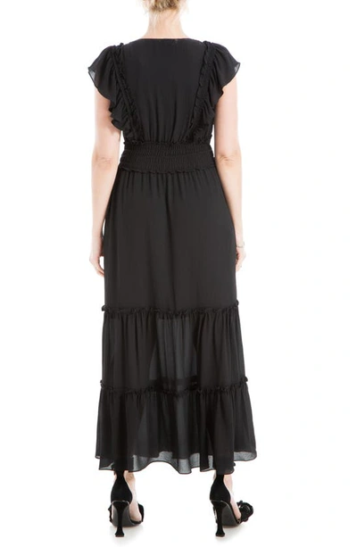 Max Studio Pebble Crepe Flutter Sleeve Maxi Dress In Black