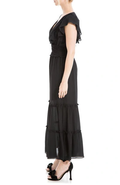 Max Studio Pebble Crepe Flutter Sleeve Maxi Dress In Black