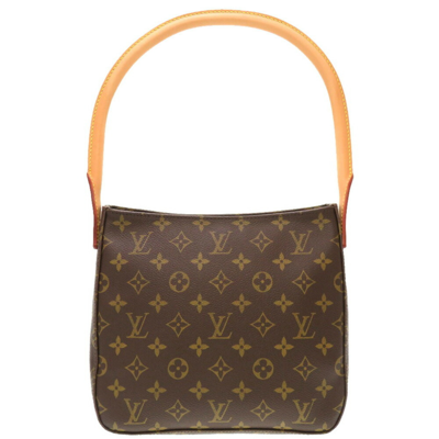 LOUIS VUITTON- brown leather shoulder bag with monogram …