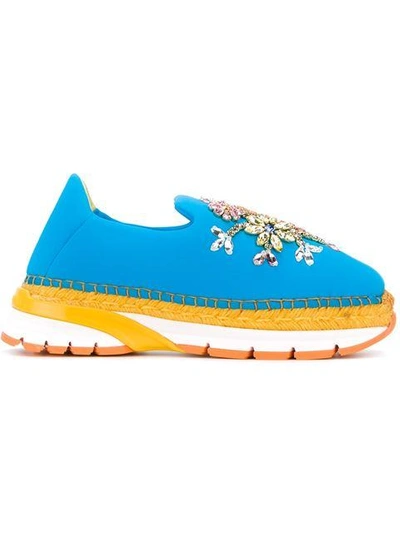 Shop Dolce & Gabbana Embellished Slip-on Espadrille Sneakers - Blue